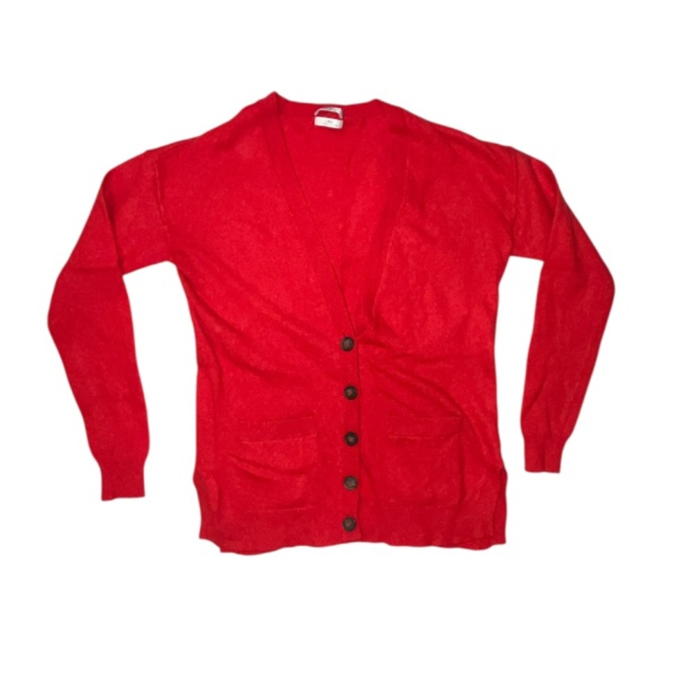 Wallace Red Button Down Cardigan Sweater Front Pockets Size XSmall